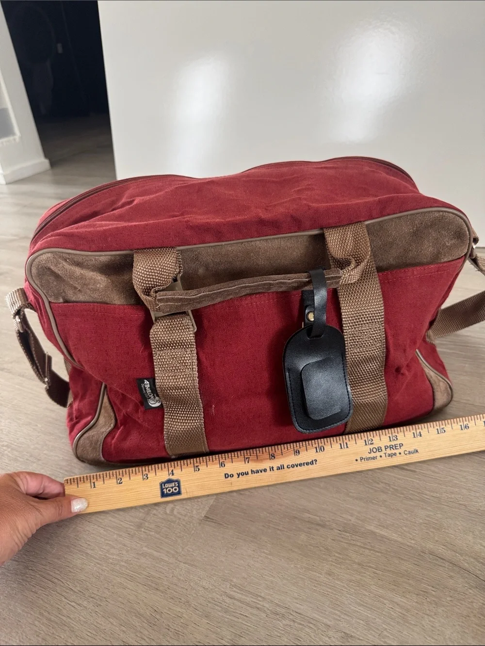 Vintage Athalon Denver USA Red Canvas Bag Tan Leather Suede Trim Duffle Travel